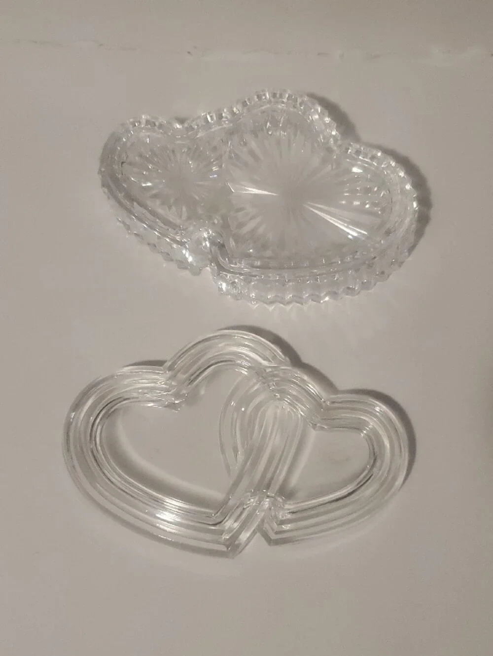 Vtg Teleflora Crystal Double Heart Shaped 24% Lead Crystal Trinket Box